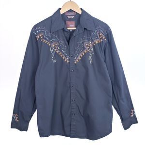 Roar Men's Black Embroidered Shirt Size L